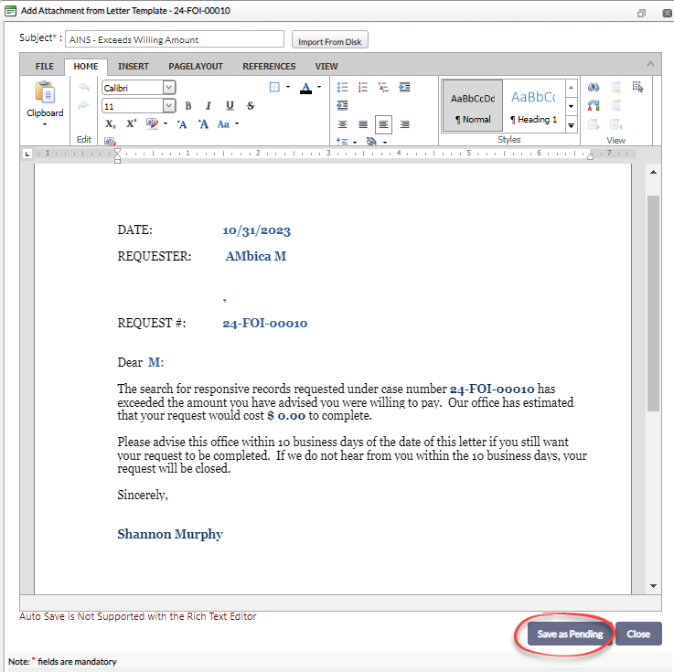 Edit and Save for Pending